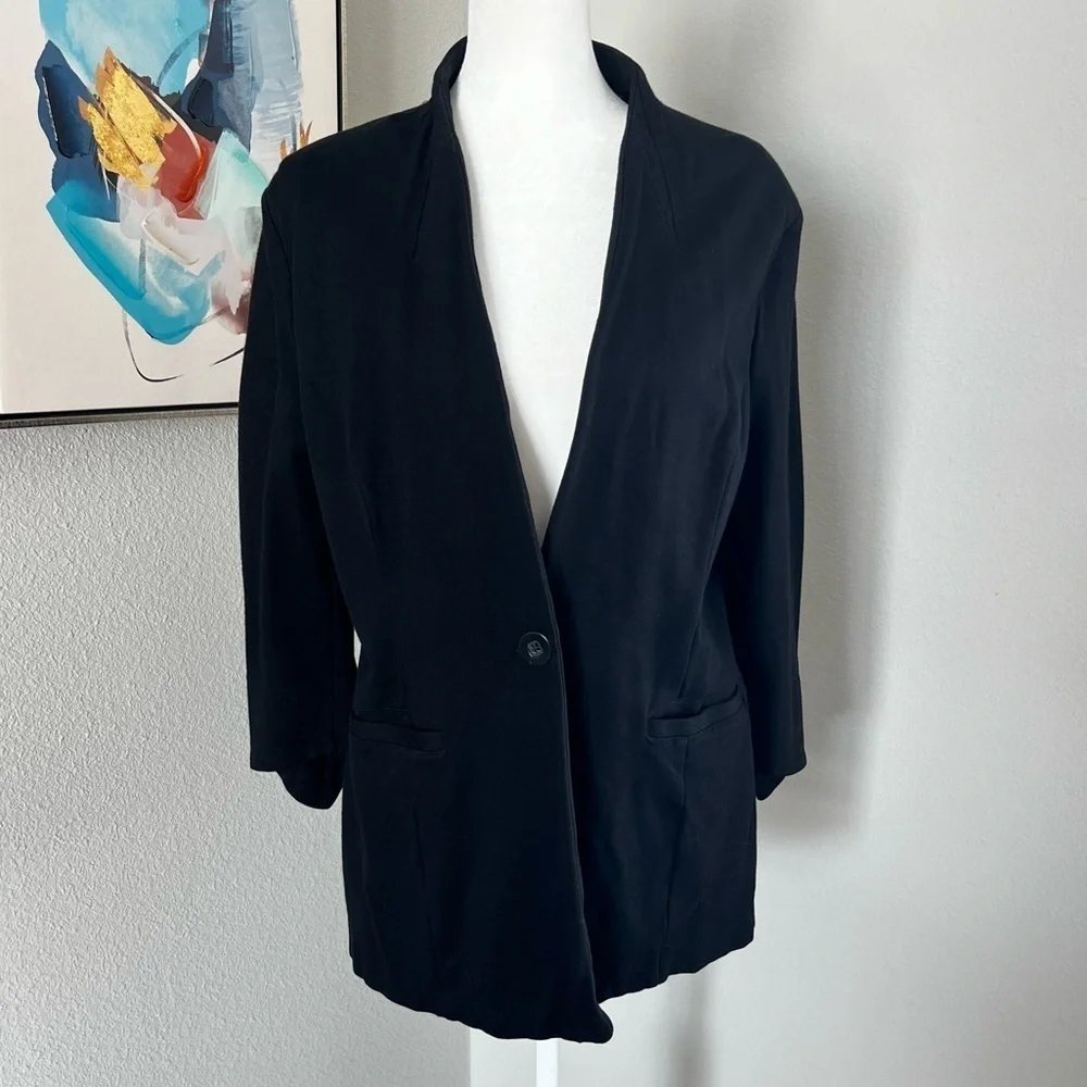 Cabi Womens Turner Blazer Jacket Black Single Button Collarless size 10
